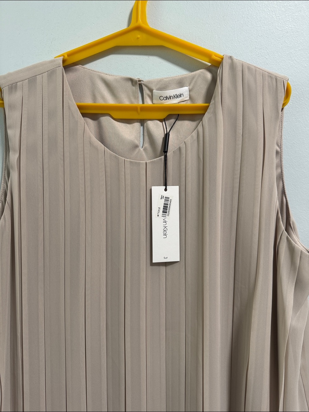 Calvin Klein Sleeveless Pleated Blouse in Light Taupe